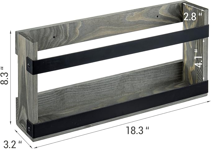 MyGift Vintage Gray Solid Wood and Industrial Matte Black Metal Magazine Rack - Image 6