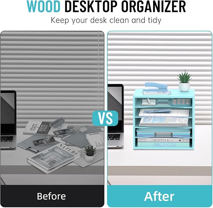5-Tier Wood Desk Organizer, Paper Tray Organizer - Image 6