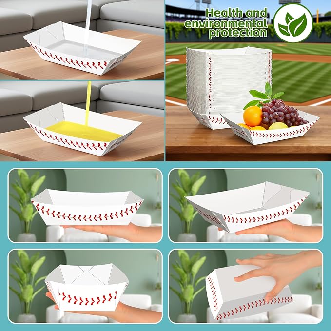 100Pack 5Lb Extra Large Paper Food Boat Trays, Baseball Birthday Decorations - Image 3