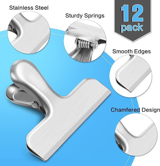 12 Pack Chip Clips, Stainless Steel Bag Clips & Food Clip, Heavy Duty Bag Clip - Image 3