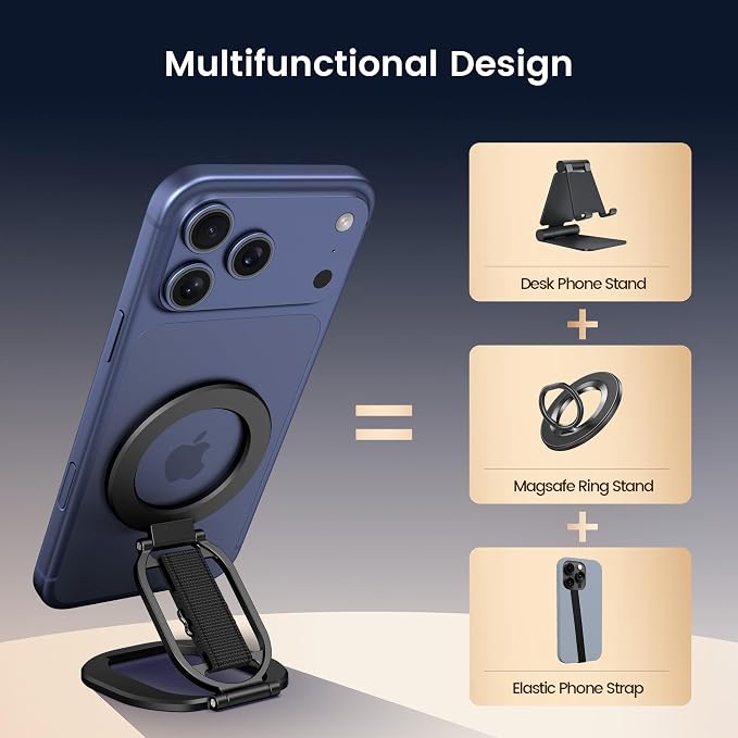 Foldable Double Sided Ring Magnetic Phone Grip & Kickstand, Finger Loop Strap - Image 3