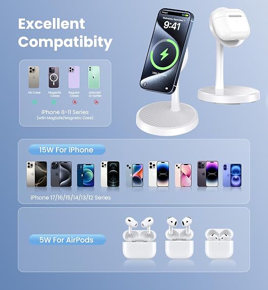 Magnetic Wireless Charger iPhone, 2 Pack 15W Fast Mag-Safe Charger Stand - Image 4