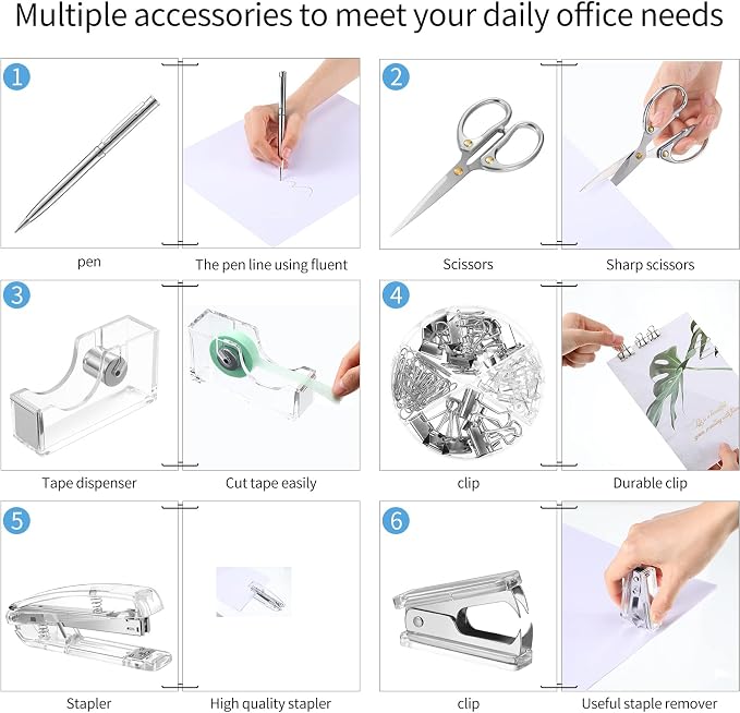 Office Supplies Set Desk Accessory Kit, Acrylic Stapler Set Staple Remover - Image 4