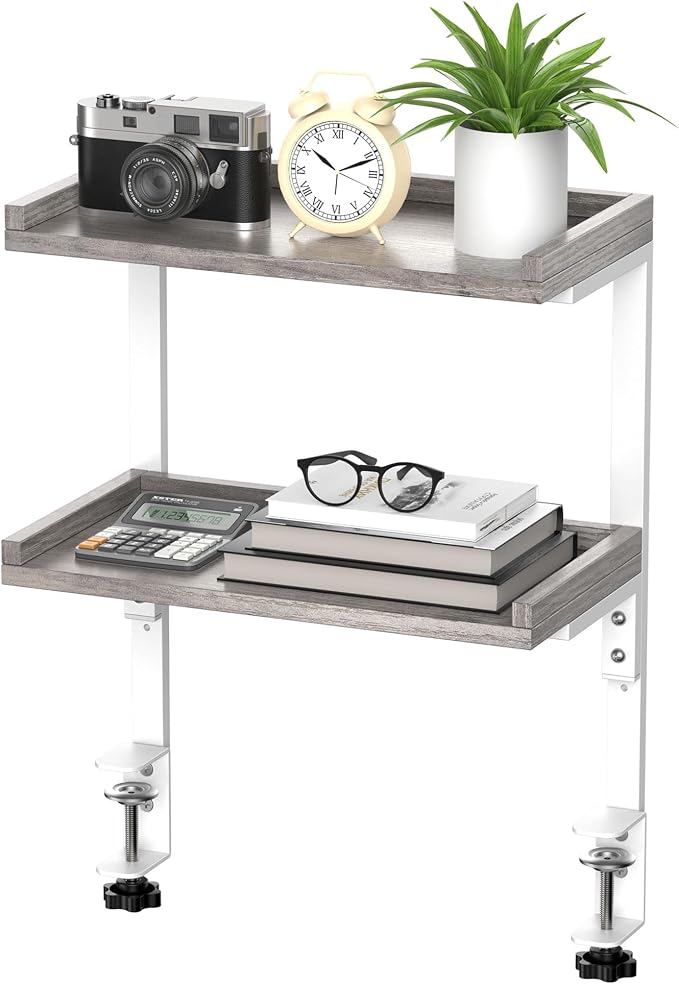 Clamp On Desk Shelf 2-Tier, Wood Shelving Unit by ART-GIFTREE
