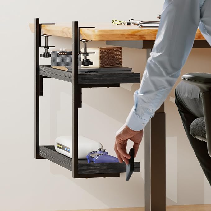 Clamp On Desk Shelf 2-Tier, 16.5 in Wood Shelving Unit - Image 5