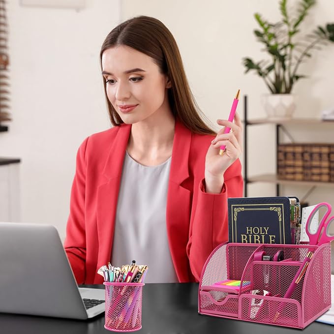 12 in 1 Hot Pink Desk Organizers and Accessories Set, Gifts - Image 5
