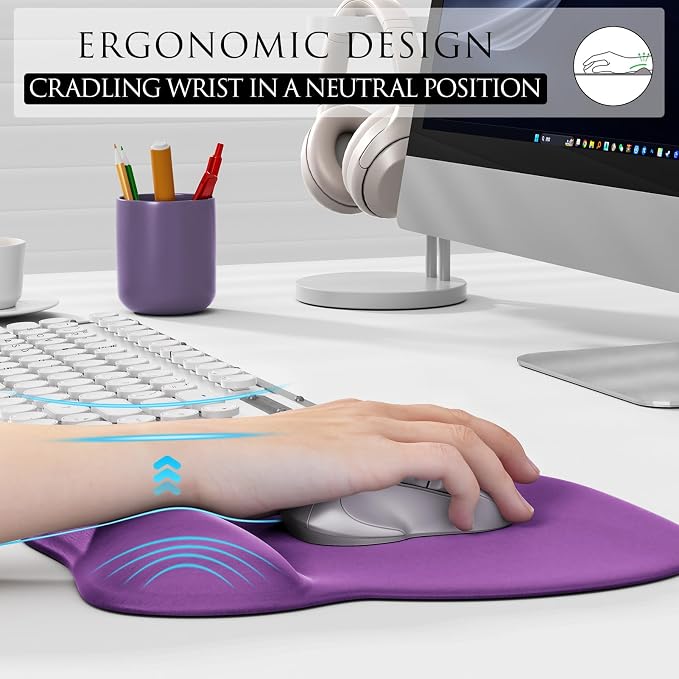 MROCO Ergonomic Mouse Pad with Gel Wrist Rest, 9.4 x 8.1 in, Violet Purple | - Image 5