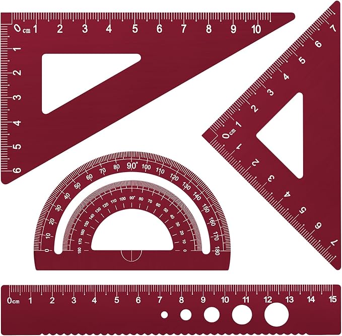 Honagu Triangular Ruler Set, 4 Pieces Aluminum Alloy Ruler, Metal Drafting Ruler by Enjoylearning--Honagu