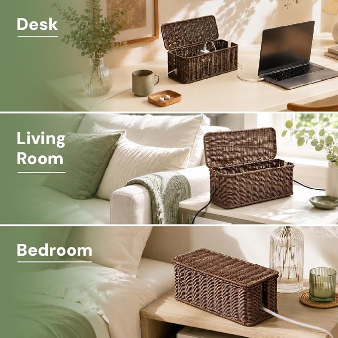 Cable Management Box, Handmade Rattan Cable Organizer - Image 7