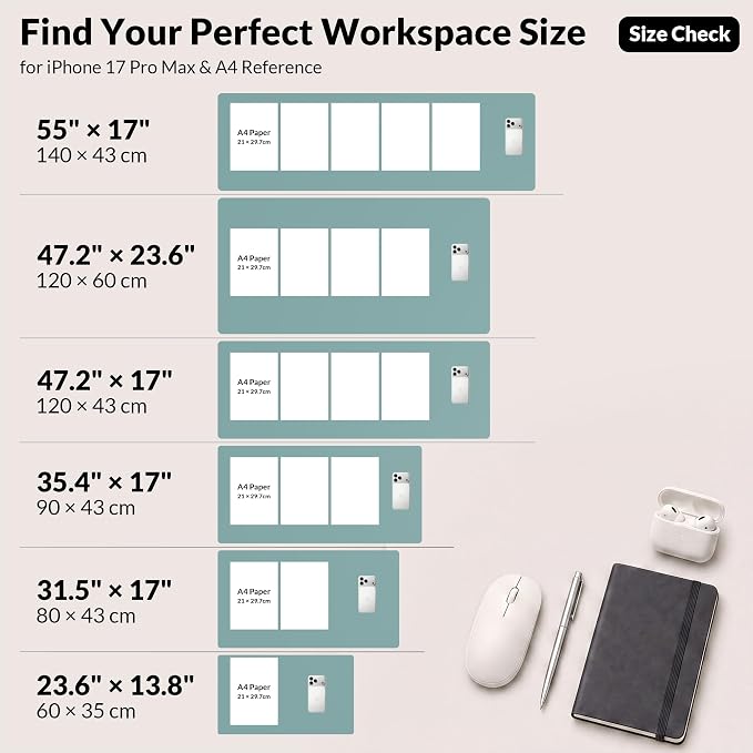 AFIING Leather Desk pad Protector, Light Blue, 35.4" x 17" | Dual-Sided Cork & - Image 8