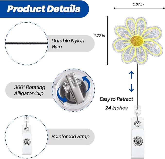 Funny Daisy Floral Nurse Badge Reel, Cute Acrylic Flower Retractable ID Badge - Image 2