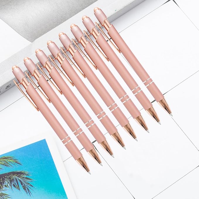 PASISIBICK 8 Pack Rose Gold Ballpoint Pen 2-in-1 Stylus Retractable Metal - Image 2