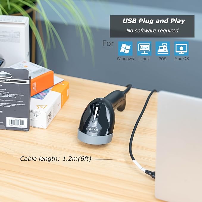 TEEMI 2D Barcode Scanner USB Wired Handheld Inventory Scanner QR Code Scanner - Image 3