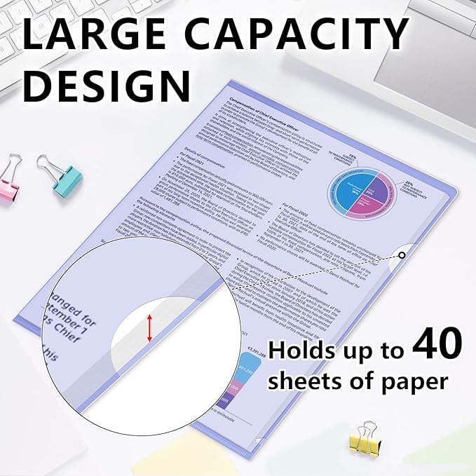 HOUYEE 12 Pack Clear Document Folders, L-Type Plastic File Folder Sleeves - Image 5