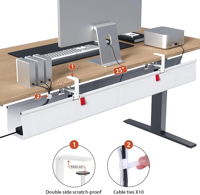 Univivi No Drill Under Desk Cable Management Tray, Clamp/Screw Mount Desk Cable - Image 3