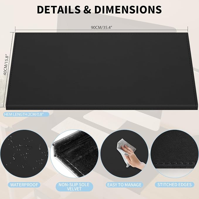 AKOZLIN Non-Slip 35.4"x 15.8" Soft PU Leather Surface Office Desk Mouse Mat Pad - Image 3