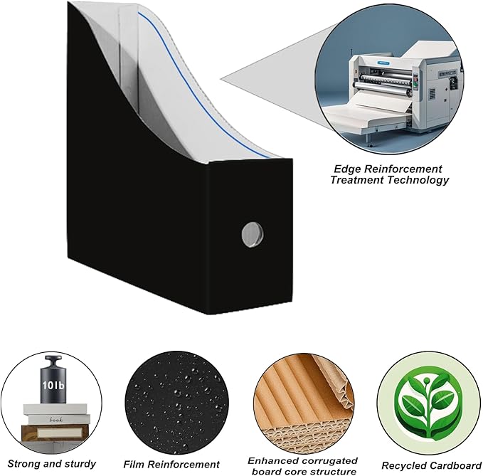 Limitliho 12 Pack Black Cardboard Magazine File Holder - Image 3