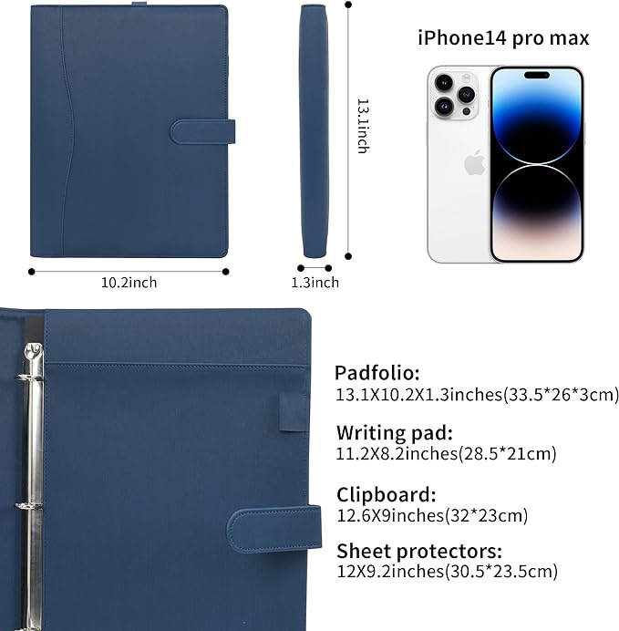 Wonderpool A4 PU Leather Portfolio Holder Ring File Document Case - Image 6