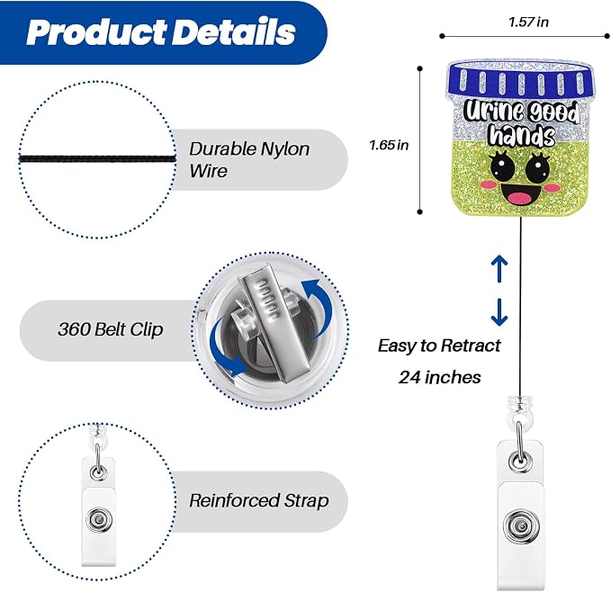 Urine Good Hands Funny Badge Reel, Cute Urology Retractable ID Card Badge Holder - Image 4