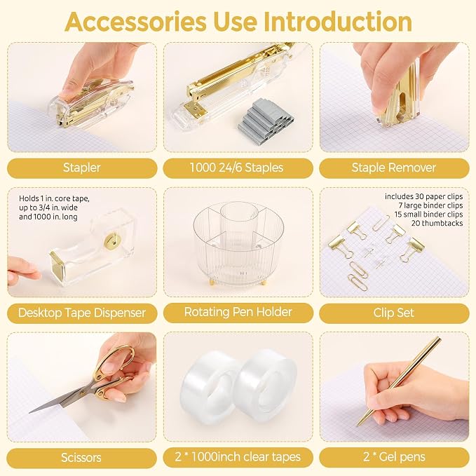 SKYDUE Gold Office Supplies Set, Pencil Holder - Image 7