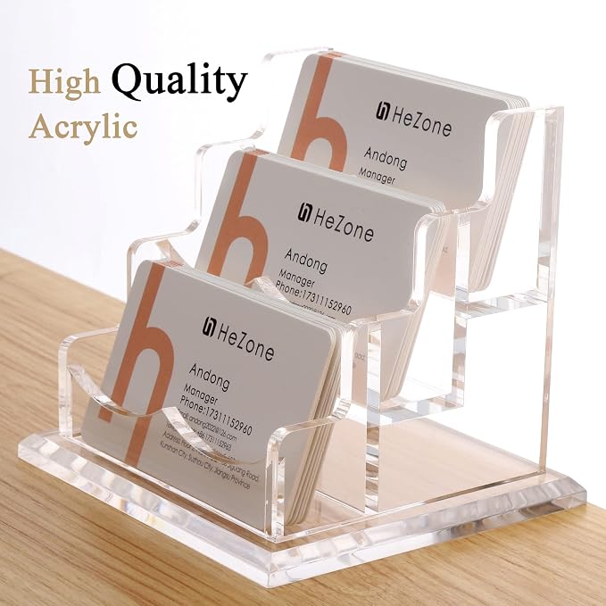 HeZone Business Card Holder for Desk 3 Slots 3 Tier, Cards Organizer for Women - Image 5
