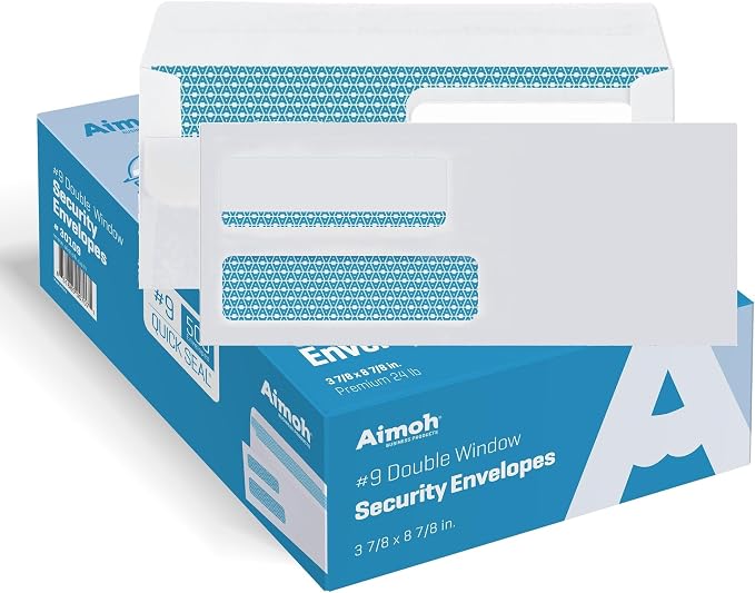 500#9 FLIP & SEAL Double Window Security Envelopes by Aimoh