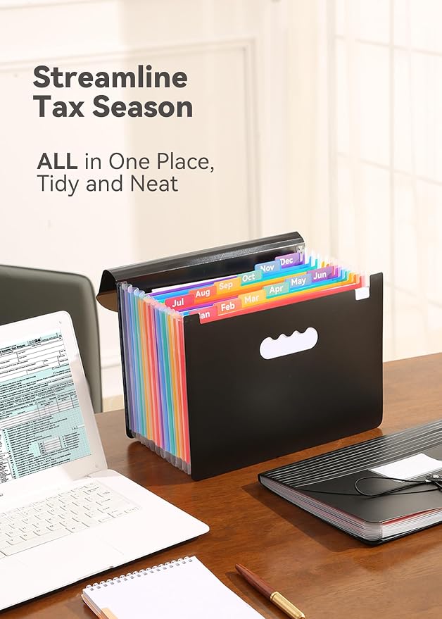 SortRax Accordion File Organizer 12 Pockets, Monthly Bill Receipt Tax Organizer - Image 5
