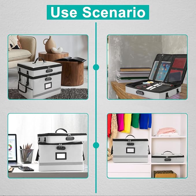 EXLIFBAG 2 Layer File Box with Lock, Portable Document Organizer Box with Handle - Image 5