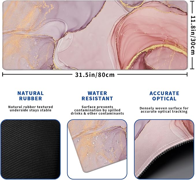 Rose Gold Marble Mouse Pad Abstract Marble Mouse Pad 31.5x11.8 Inch Texture - Image 3