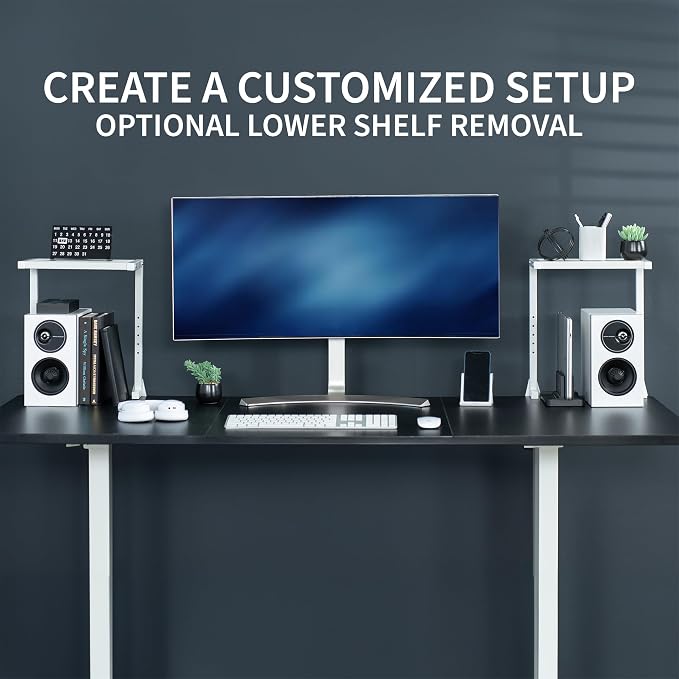VIVO White Clamp-on 13 inch 2-Tier Desk Shelf, STAND-SHELF2CW | Above or Below - Image 7