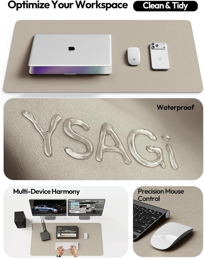 YSAGi Leather Desk Pad Protector, Office Desk Mat, Large Mouse Pad, Non-Slip PU - Image 8