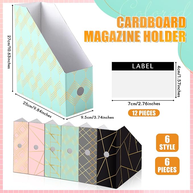 PerKoop 6 Pcs Decorative Magazine File Holders Floral Foldable File Folders - Image 2