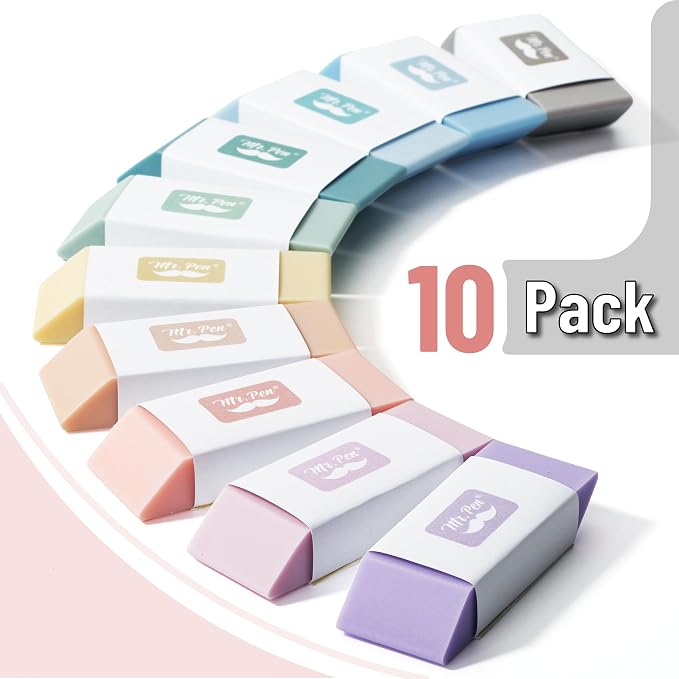 Mr. Pen- Pencil Erasers, 10 Pack, Morandi Colors | Soft Rubber Pencil Erasers - Image 2
