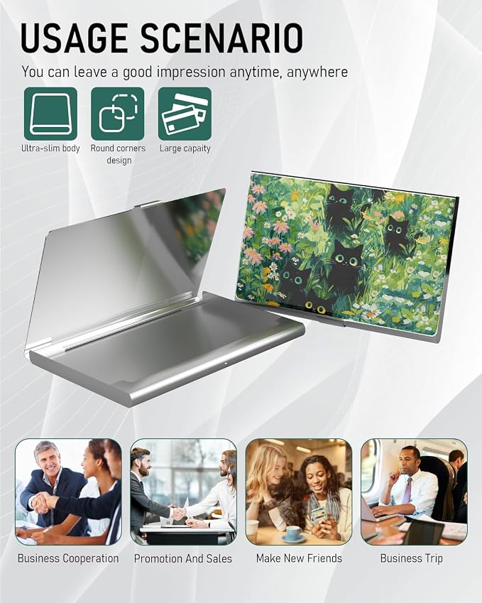 Business Card Metal Slim Organizer, Professional Stainless Steel Square Pocket - Image 6