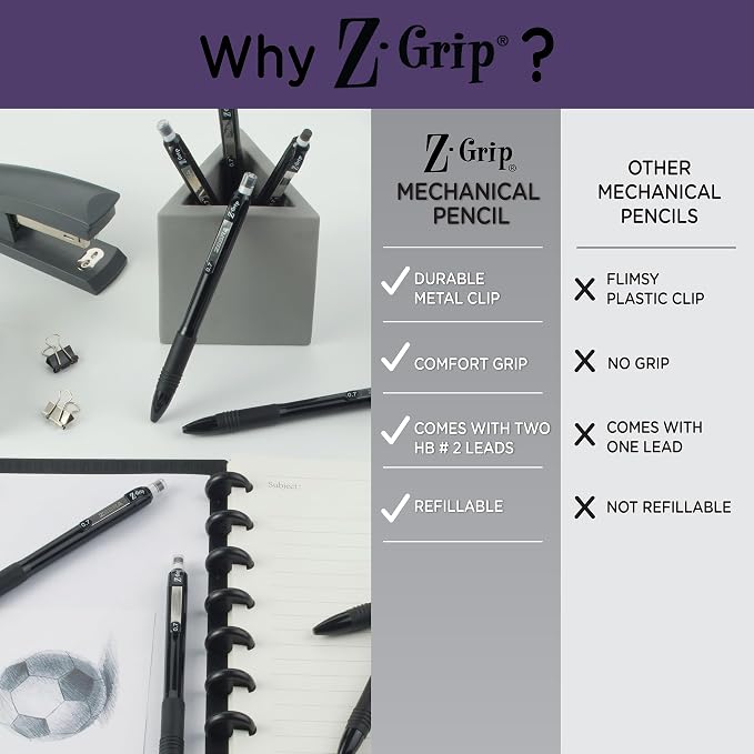 Zebra Pen, Z-Grip Mechanical Pencil, Comfort Grip, 0.7mm Lead, #2 HB, Pre-Loaded - Image 7