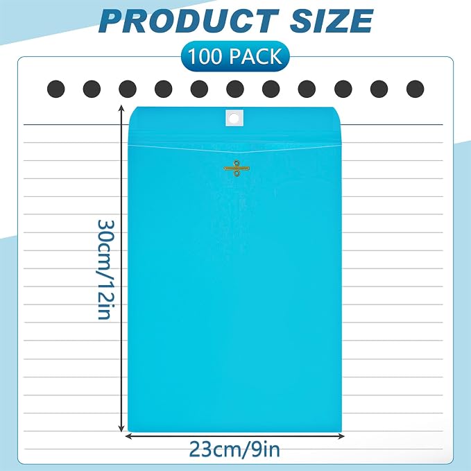 Geyee 100 Pcs Clasp Manilla Envelopes 9 x 12 Inch Gummed Colored Envelopes - Image 2