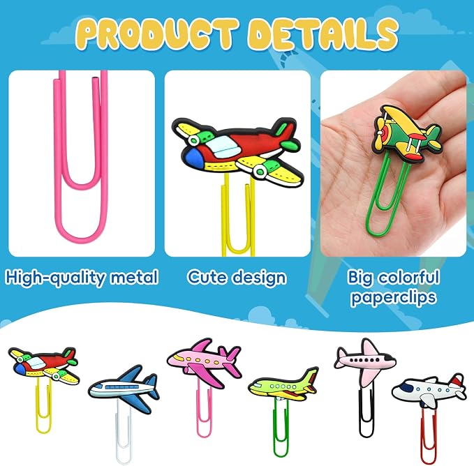 30 PCS Airplane Paper Clips Metal Paperclip Large Size Paper Clip Cute Bookmark - Image 3