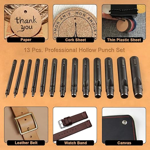 OWDEN Professional 13 Pcs Leather Hole Punch Set 1.0-12MM - Image 6