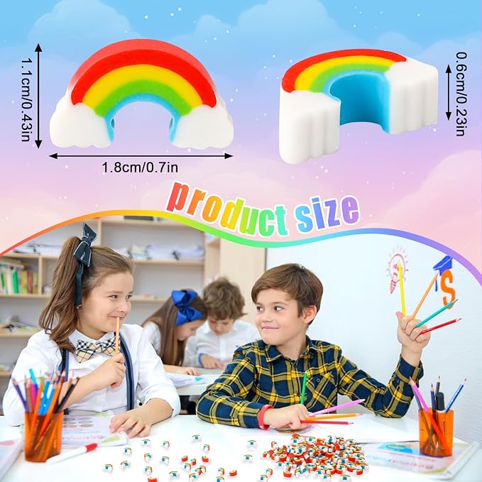 JUNEBRUSHS 150Pcs Rainbow mini Erasers, St. Patrick's Mini Erasers Cute Pencil - Image 3