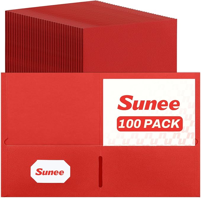 SUNEE Two Pocket Folders, 100 Pack File Folders by SUNEE