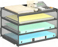 Lavatino 3-Tier Letter Tray Desk Organizer – Grey Mesh Metal Paper File Tray by Lavatino