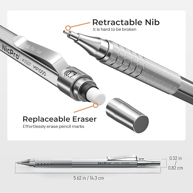 Nicpro 2 PCS Metal Mechanical Pencil 0.5mm & 0.7 mm - Image 3
