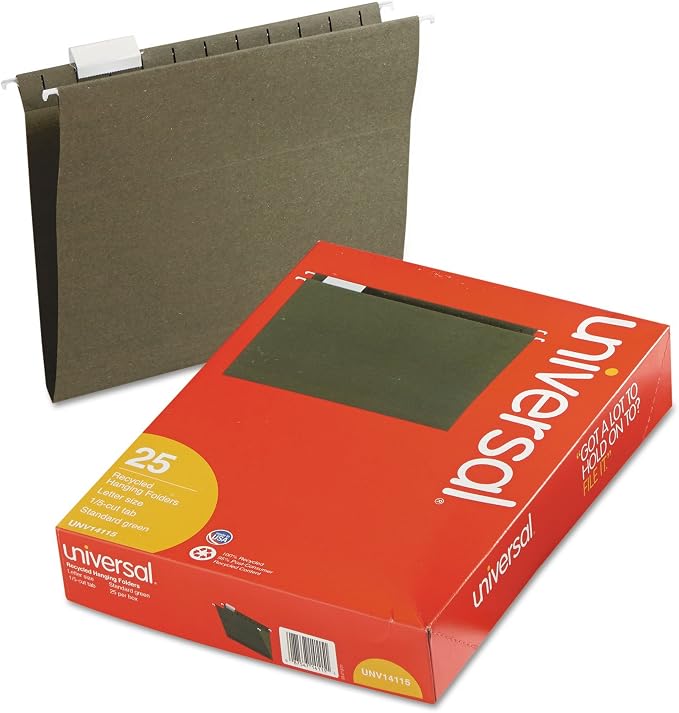 Universal 14115 Hanging File Folders, 1/5 Tab, 11 Point Stock, Standard Green by Universal