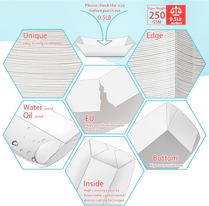 80 Pack 1/2Lb Paper Food Boat Trays Disposable Small Paper Boats Plates - Image 3