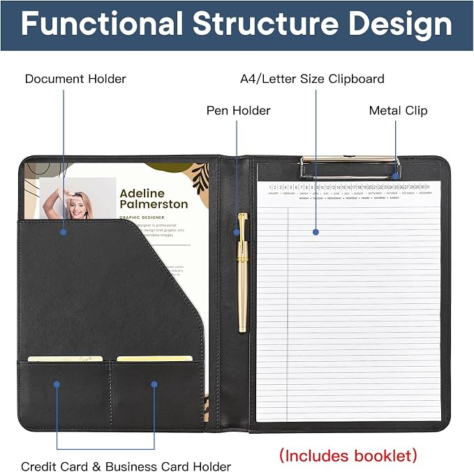 OOWOLF Padfolio with Clipboard Portfolio Binder - Image 2