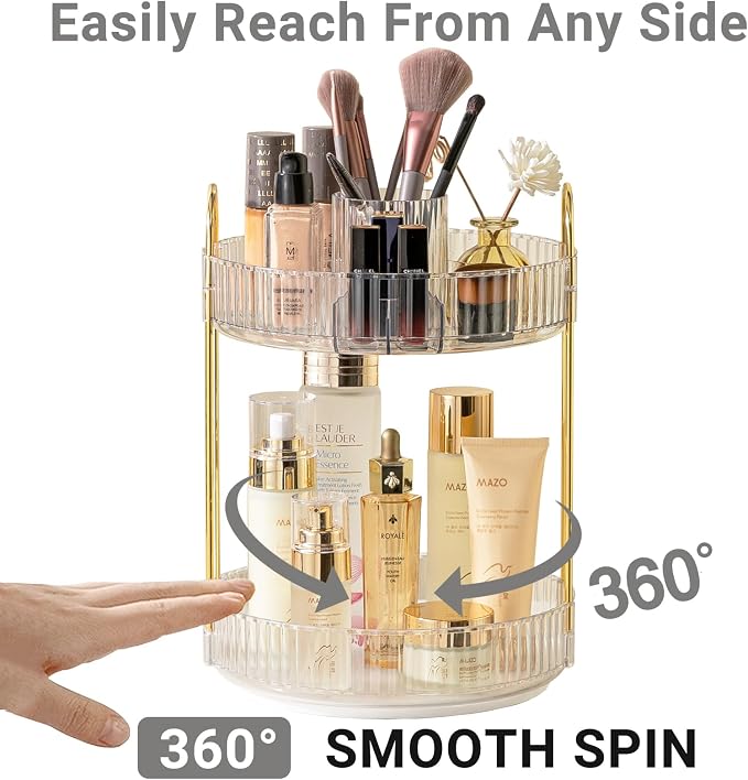Asayuee 360 Rotating Makeup Organizer, 2 Tier Large Capacity Make Up Organizers - Image 3