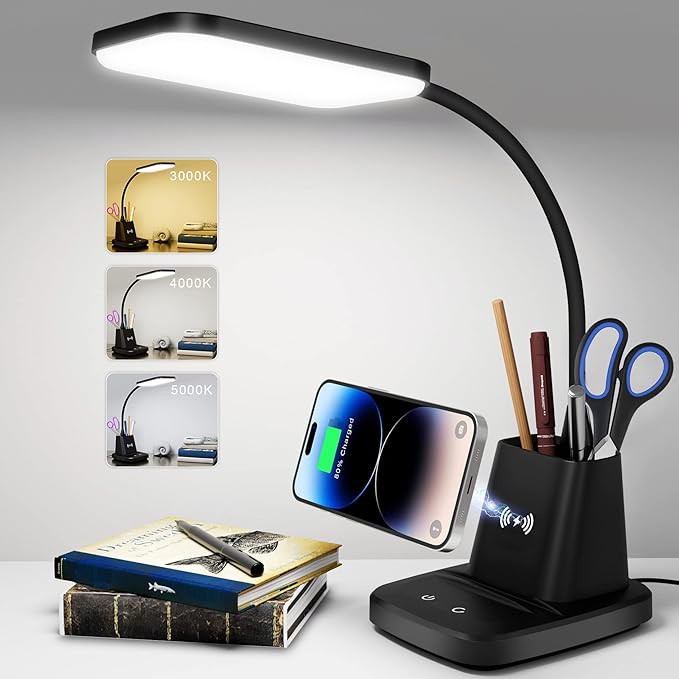 Desk Lamp, LED Desk Lamps for Home Office, Wireless Charger Small Desk Lamp by Sailstar