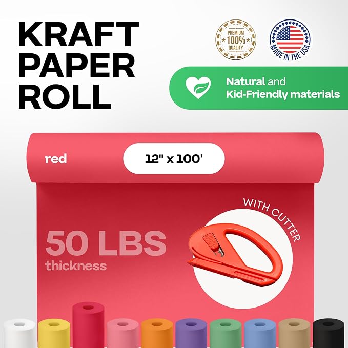 Christmas Red Kraft Paper Roll 12" x 1200" - Image 2