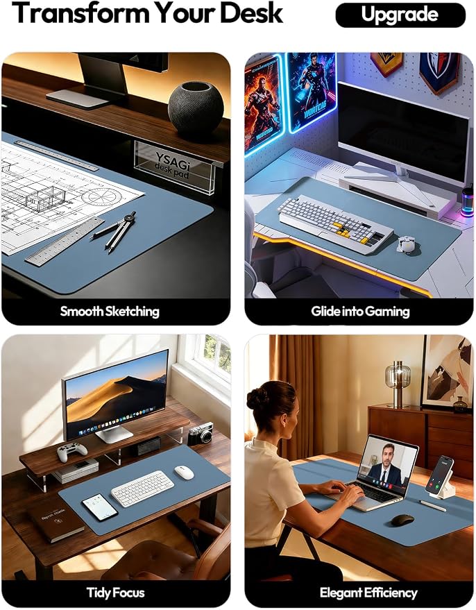 YSAGi Leather Desk Pad Protector, Office Desk Mat, Large Mouse Pad, Non-Slip PU - Image 2
