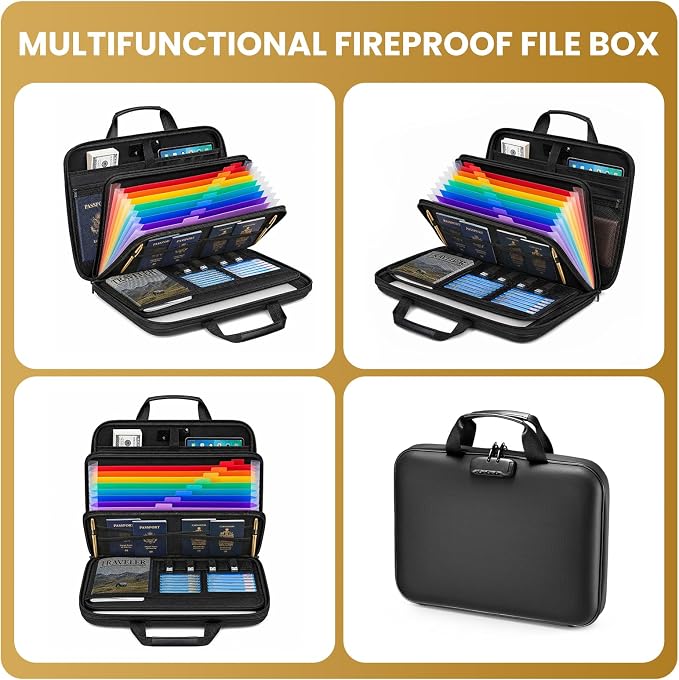 Fireproof Document Box with Lock, Hard case Fireproof File Organizer with 13 - Image 7